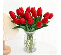 Probuk 20pcs Tulipani Artificiali Rossi in Mazzo - Simbolo di Passione e Amore, Decorazione per San Valentino, Matrimonio, Casa