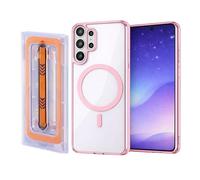 ProBytes Custodia ibrida in gel TPU rosa sottile + kit applicatore Smart Slide per Samsung Galaxy S26 Ultra Qi e MagSafe compatibile antiurto con protezione contro le cadute, bumper anti-giallo +