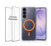 ProBytes Custodia ibrida in gel TPU trasparente + 2 pellicole protettive in vetro 9H per Samsung S26 Plus, compatibile Qi/MagSafe, di grado militare, antiurto, antiurto, anti-giallo/antigraffio