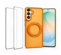 ProBytes Custodia in TPU arancione + 2 pellicole protettive per schermo in vetro 9H | rotazione a 360°, supporto magnetico ad anello in metallo per Samsung S26 Plus | Compatibile con Qi/MagSafe |