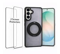 ProBytes Custodia nera in TPU + 2 pellicole protettive in vetro 9H | Rotazione a 360°/supporto magnetico ad anello in metallo per Samsung S26 | Compatibile con Qi e MagSafe | Protezione antiurto di