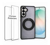 ProBytes Custodia nera in TPU + 2 pellicole protettive in vetro 9H | Rotazione a 360°/supporto magnetico ad anello in metallo per Samsung S26 Plus | Compatibile con Qi/MagSafe | Protezione antiurto di