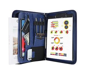 ProCase Cartella Portadocumenti A4, Portablocchi Cartellina Portadocumenti in Pelle con Multi Tasca e Doppia Cerniera per Viaggi Intervista Riunioni Congressi per Documenti Tablet Telefono -Blu