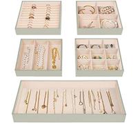 ProCase Contenitore impilabile per cassetti, per collane, gioielli, cassetti, cassetti, divisori, per orecchini, anelli, bracciali, set di 5 pezzi, colore: grigio