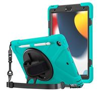ProCase Custodia per iPad 8/7 10.2 Pollici 2020/2019, iPad 8/7 Generazione Cover in Silicone, Rugged Custodia Protettiva Antiurto con Cinturino a Mano, Cavalletto Rotante e Tracolla -Teal