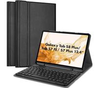 ProCase [Inglese US-Layout] Custodia Tastiera per Galaxy Tab S8+ (X800/X806) S7 FE (T730) S7 Plus (T970/T975/T976/T978), Cover Sottile Leggera con Tastiera Wireless Staccabile Magnetica -Nero