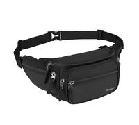 ProCase Marsupio con 6 Tasche per Donna e Uomo, Marsupio da Lavoro Sportivo Viaggio Trekking, Fanny Pack Bag in Nylon con Cinturino Regolabile e Fibbia a Sgancio Rapido -Nero M