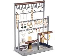 ProCase Organizer per gioielli, organizer per collane, orecchini, regali di San Valentino, 6 ripiani, supporto per collane, espositore per gioielli, albero per braccialetti e anelli, grigio