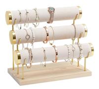 ProCase Porta Bracciali a 3 livelli, Espositore per Braccialetti con Case in Legno, Organizer Bracciali Orologi - Beige
