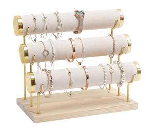 ProCase Porta Bracciali a 3 livelli, Espositore per Braccialetti con Case in Legno, Organizer Bracciali Orologi - Beige