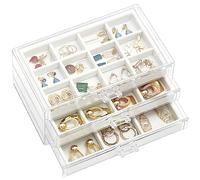 ProCase Porta Orecchini Organizer, Porta Gioielli da Cassetto con Divisori Regolabili, Porta Orecchini Chiuso da Camera, Vassoi per Gioielli Anelli Orecchini 3 Strati - Bianco caldo