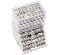 ProCase Porta Orecchini Organizer, Porta Gioielli da Cassetto con Divisori Regolabili, Porta Orecchini Chiuso da Camera, Vassoi per Gioielli Anelli Orecchini 10 Strati - Grigio