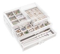 ProCase Portagioie con 3 Cassetti, Porta Gioielli con Divisori Regolabili, Organizer Gioielli per Orecchini Collane Anelli, Regalo per Donna -Grigio, 3 Strati (18x28x12 cm)