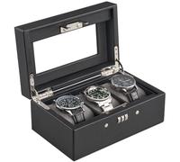 ProCase Scatola di Orologio 3 Slot per Uomini, Organizzatore Orologio con Serratura Combinata, Custodia di Stoccaggio con Coperchio di Vetro -Nero