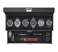 ProCase Scatola per Orologi, Organizer per Custodia Orologio Uomo con Coperchio in Vetro, Vetrina per Orologi a 2 Livelli con Cassettino per Archiviazione Gioielli -6 Slot Nero