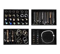 ProCase Set di 4 contenitori per gioielli, impilabili, organizzatore per gioielli, per collane, bracciali, orecchini, anelli, orologi, colore nero