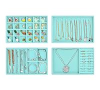 ProCase Set di 4 organizer per gioielli, in velluto, impilabile, per gioielli, per cassetti, gioielli, orecchini, collane, anelli, bracciali, regalo per donne -Blu