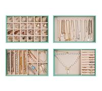 ProCase Set di 4 vassoi impilabili per cassetti, cassetti per gioielli, contenitori per orecchini, collane, anelli, bracciali con divisori rimovibili menta