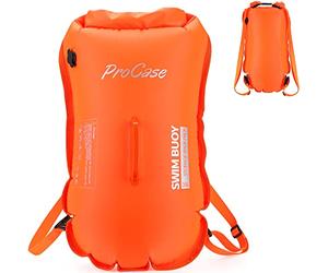 ProCase Swim Buoy - Doppio airbag con sacco a secco da 35 l, gonfiabile, con tracolla, segnale visibile, per boa di sicurezza, arancione, Colore: arancione., 41.9 x 20.1 x 3 cm