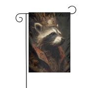 Procione che indossa una corona bandiera da giardino 30 x 45 cm verticale su entrambi i lati per fattoria vacanze decorazioni esterne bandiera cortile