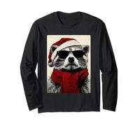 Procione con Occhiali da Sole Cappello di Babbo Natale Maglia a Manica