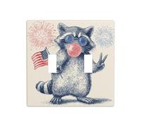 Procione con piccola bandiera americana a doppia banda, copertura per luce da parete, interruttore decorativo, dimensioni standard - 11,4 x 11,4 cm