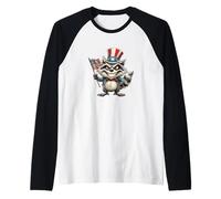 Procione malocchio con Vestiti patriottici nei Colori degli Stati Uniti Maglia con Maniche Raglan