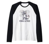 Procione Selvaggio e Libero Divertente Patriottico 4 luglio Raccoon Maglia con Maniche Raglan