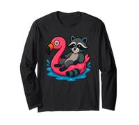 Procione su Flamingo Galleggiante Divertente Estate Piscina Cartoon Art Maglia a Manica