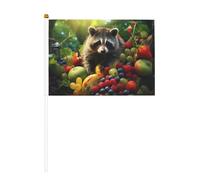 Procione su frutta sei pezzi stampato su entrambi i lati bandiera portatile 14 x 20,8 cm, adatta per tifare attività di squadra