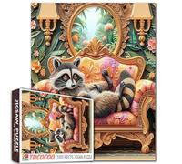 Procione sul divano floreale puzzle per adulti 1000 pezzi puzzle animale stravagante rilassante scena accogliente colori vivaci puzzle arte decorativa divertente cervello sfida regalo per gli amanti