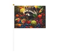 Procione tra frutti Dieci pezzi Stampato su entrambi i lati bandiera portatile 14 x 20,8 cm, adatta per tifare attività di squadra