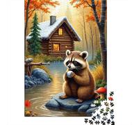 Procione vicino a Lago e Cabina Cartone Riciclato Pezzi Procione nel Bosco Puzzle per Adulti, Gioco Educativo Decompressione, Decorazione Murale e Regali, Puzzle Più Venduto per Adulti 52x38cm/1000pz