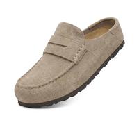 Procity Como Cocooned - Pantofole unisex chiuse in vera pelle, traspiranti e antiscivolo, plantare in sughero e suola in EVA, zoccoli e scarpe per il tempo libero per uomo e donna, come cachi, 37 EU