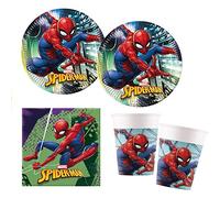 Procos 10118255 - Set per feste S Spiderman Team Up, set da 52 pezzi, 16 piatti, 16 bicchieri e 20 tovaglioli, stoviglie usa e getta, decorazione da tavolo, Marvel
