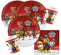 Procos 10118266 - Set per feste Paw Patrol, 52 pezzi, 16 piatti, 16 bicchieri e 20 tovaglioli, stoviglie usa e getta, decorazione da tavolo, eroi su 4 zampe