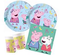 Procos 10133996B - Set per Feste con Scritta Peppa Pig Messy Play, Piatti, Bicchieri, tovaglioli, stoviglie per Feste