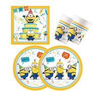 Procos 10137423 - Set per feste S Minions: Rise Of Gru, set da 52 pezzi, 16 piatti, 16 bicchieri, 20 tovaglioli, stoviglie usa e getta, stoviglie per feste, decorazione da tavolo