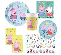 Procos 10215314DY - Set per feste Peppa Pig, set di stoviglie monouso da 46 pezzi per feste di compleanno e feste a tema per bambini, decorazione della tavola