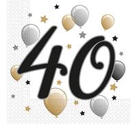 Procos 88867 - Tovaglioli Happy Birthday, Milestone 40, 33 x 33 cm, 20 Pezzi, Motivo Palloncini, Compleanno 40, tovaglioli di Carta con Motivo, Decorazione da Tavolo, Bavaglino, Compleanno,