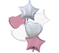 Procos 92449 - Set di 6 palloncini in pellicola a forma di stelle e cuori, misura 46 cm, elio, palloncini di compleanno, decorazione, regalo