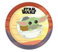 Procos 93446 - Piatti da festa Star Wars Mandalorian, dimensioni 23 cm, 8 pezzi, piatti usa e getta in carta, per compleanno dei bambini, stoviglie per feste, FSC® Mix