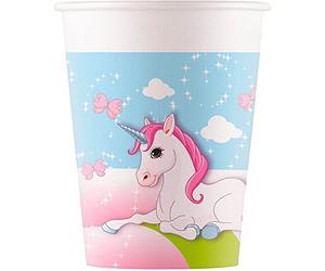 Procos 93463 Unicorn Party Cups Maximum Capacity 200 ml Pack of 8 Disposable Paper Cups Children's Birthday Party Tableware FSC