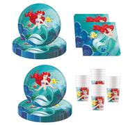 Procos - Decorazione di compleanno Ariel la sirena, 52 pezzi, piatti, bicchieri e tovaglioli di carta per feste di compleanno per bambini, articoli per la tavola di festa
