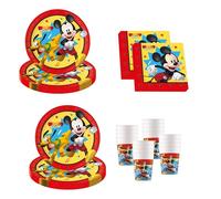 Procos - Decorazione di compleanno Mickey Mouse Jump Into Fun, 52 pezzi, piatti, bicchieri e tovaglioli di carta per feste di compleanno per bambini, articoli da tavola per feste