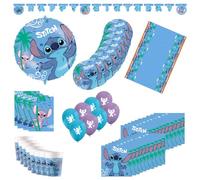Procos Decorazione di compleanno Stitch, pezzi, contiene 8 piatti bicchieri di carta, 20 tovaglioli, tovaglia, ghirlanda, palloncino in foil, 8 sacchetti, Blue, SET 6 (55-teilig), DY10183592