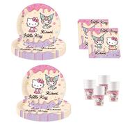 Procos - Decorazione per compleanno Hello Kitty & Kuromi, 52 pezzi, piatti, bicchieri e tovaglioli di carta per feste di compleanno per bambini, articoli per la tavola