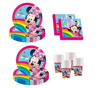 Procos - Decorazione per compleanno Minnie Mouse Rainbow, 52 pezzi, piatti, bicchieri e tovaglioli di carta per feste di compleanno per bambini, articoli per la tavola