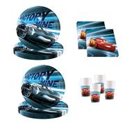 Procos - Decorazioni di compleanno Cars, 52 pezzi, piatti di carta, bicchieri e tovaglioli per feste di compleanno per bambini, stoviglie per feste