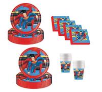 Procos - Decorazioni di compleanno DC Superman, set da 52 pezzi, piatti, bicchieri e tovaglioli di carta per feste di compleanno per bambini, stoviglie per feste